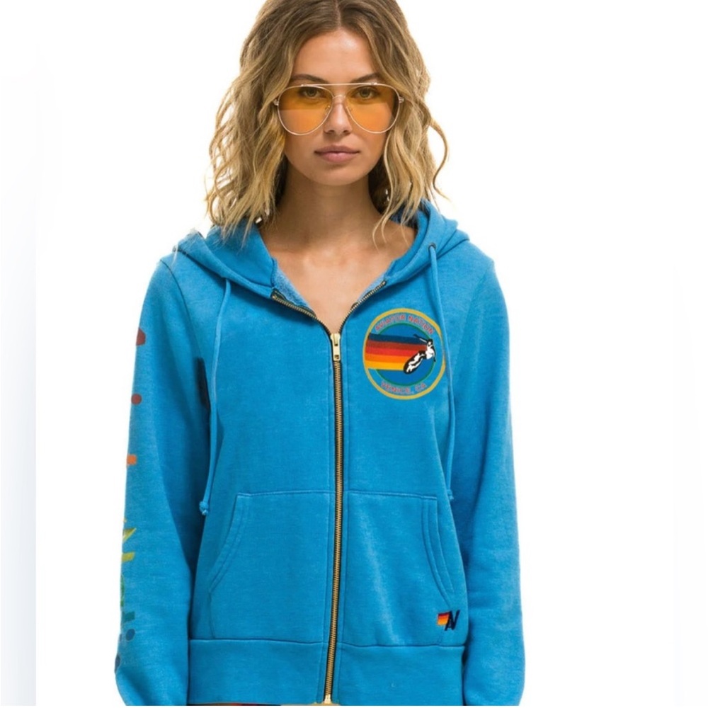 Aviator Nation zip up Hoodie Ocean Blue XS
